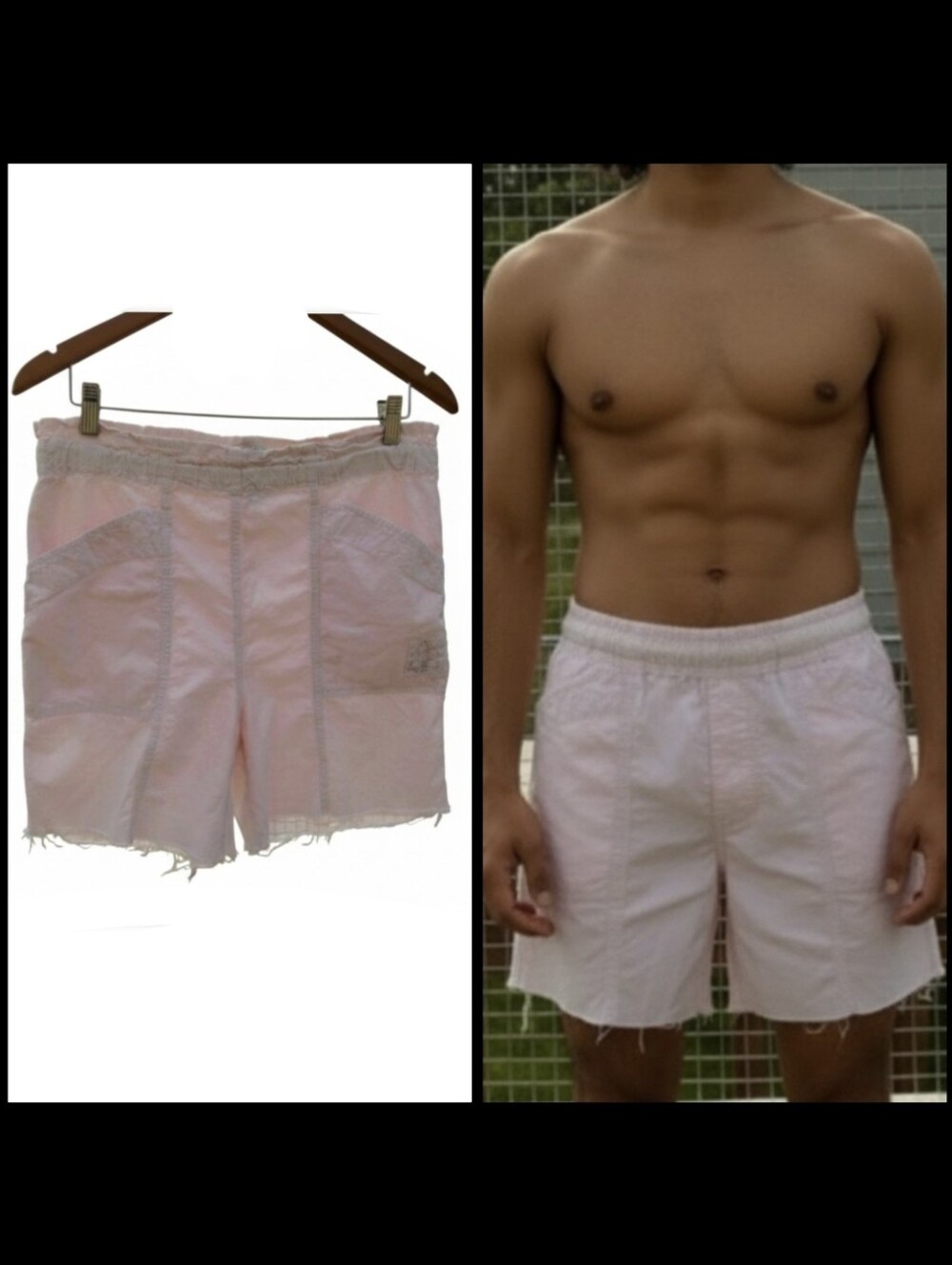 Vtg 80s Ki Ko Mo pink seersucker distressed cut off rad bermuda shorts 32